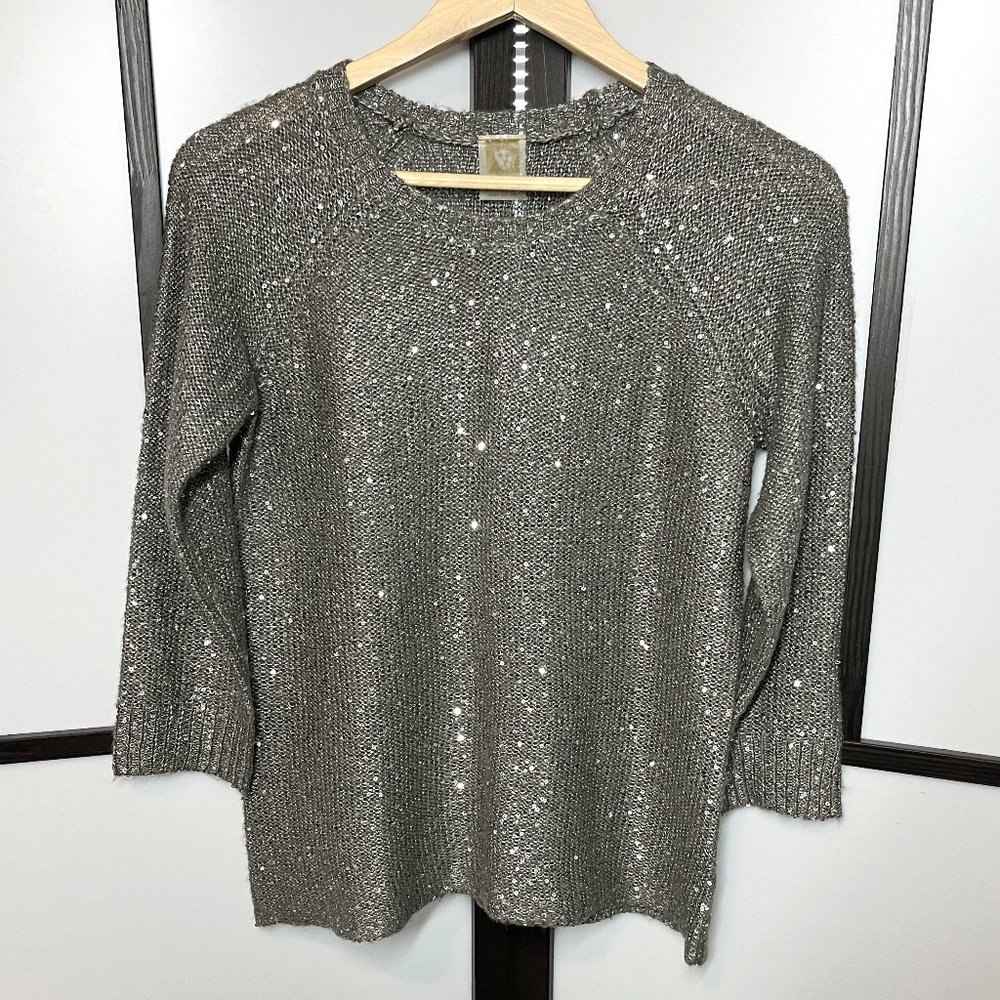 Anne Klein Sequin Sweater XS Gray